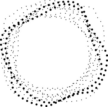 Circular border with irregular dotted path forming uneven ring contour structure