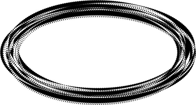 Oval sketch shape formed by dotted hand drawn paths creating loop contour