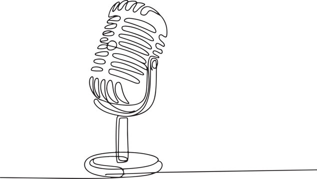 Vintage microphone in continuous line drawing style
