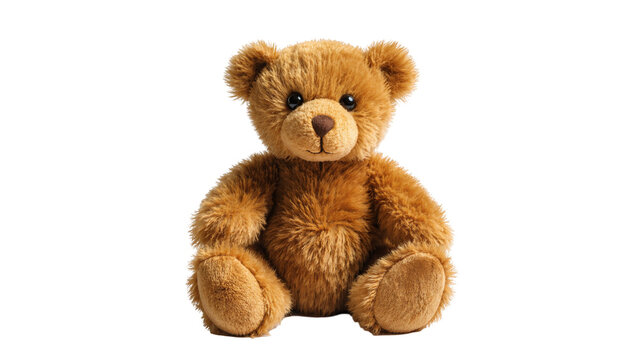Isolated classic adorable fluffy brown teddy bear toy sitting, sweet childhood stuffed animal gift