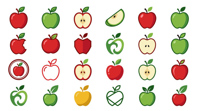 Collection of various apple illustrations showcasing different styles, colors, and designs.