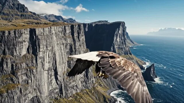 Majestic Eagle Soars Above Rugged Coastal Cliffs