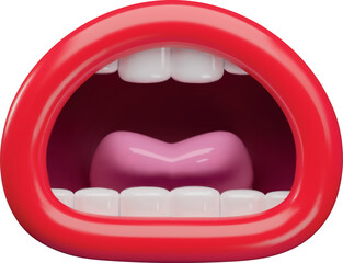 Fototapeta premium 3D oval-shaped mouth with red lips, teeth, and tongue, emotions, emoji.