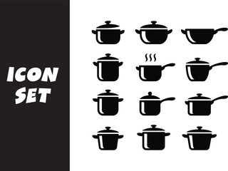 Obraz premium Set of black and white kitchen pot and pan icons for graphic design use
