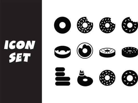 Creative icon set featuring various donut and sandwich designs in black and white.