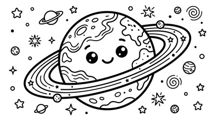 Smiling Cartoon Planet with Rings. © angguk