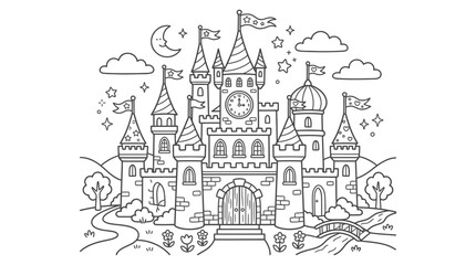 Fantasy Castle with Towers and Flags. © bhinar