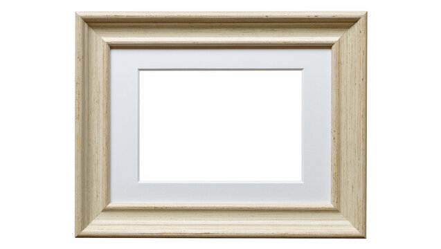 Isolated empty elegant rustic wooden picture frame with white mat for photo display