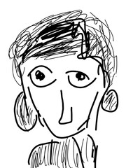 Obraz premium Minimalist Hand Drawn Black Ink Sketch Portrait of Person with Scribbled Hair Representing Thought and Identity