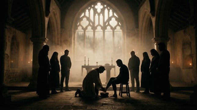 Jesus Washes Feet Biblical Scene Humble Service Foot Washing Disciples Christianity Faith Art