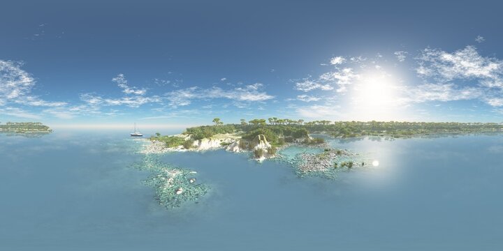 archipelago, sea bay, HDRI, environment map , Round panorama, spherical panorama, equidistant projection, 360 high resolution panorama 
3d rendering,  