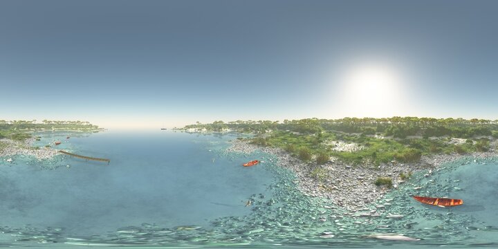 archipelago, sea bay, HDRI, environment map , Round panorama, spherical panorama, equidistant projection, 360 high resolution panorama 
3d rendering,  