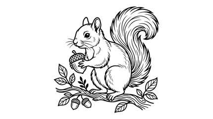 Obraz premium Squirrel Holding Acorn in Tree Branch.