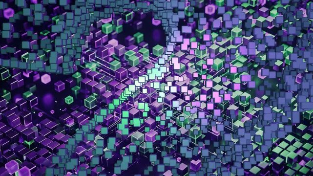 12 seconds Digital cubes purple green shrinking into question mark ask enquire seek answers animation screensaver visualizer  HD video 