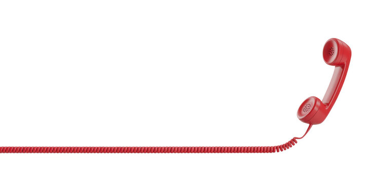 Red telephone with coiled cord isolated on a transparent background