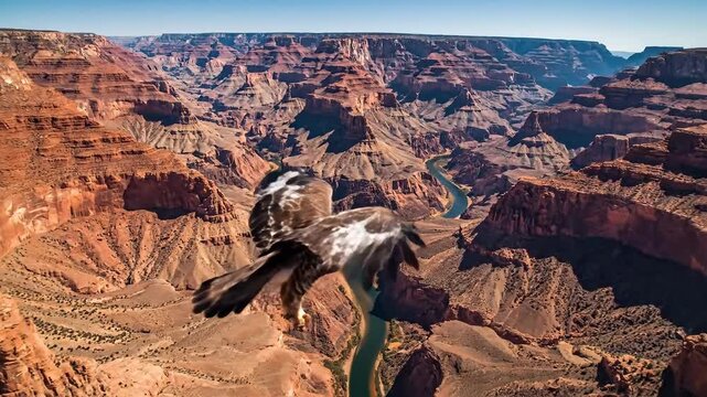 Majestic Hawk Soars Above Grand Canyon