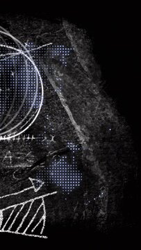 Vertical video: On play, graphic tracing rings and lined block with arrow on dotted grid for design