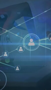 Vertical video: Lab hand moving pipette, activating HUD and expanding user nodes for data sharing