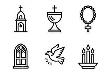 Fototapeta premium Christianity icons - church, chalice, rosary, dove