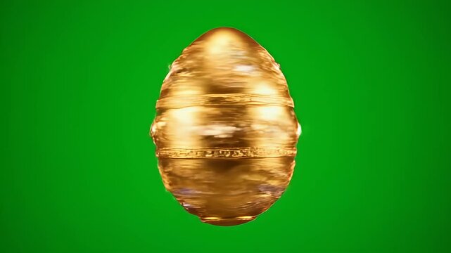 Golden egg spinning in motion on green screen background