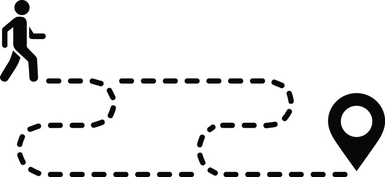 Person walking on a dotted path to a location pin icon