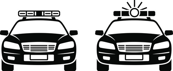 Two police car icons with flashing lights law enforcement © Chayan