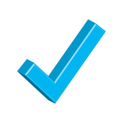 3D Blue Check Mark Icon. Isometric Tick for Approval, Success, and Completion. Verification Sign for Business Checklist, UI Design, and Web Apps. Isolated 3D Rendering of Correct Choice and Yes Symbol