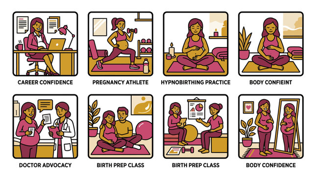 Empowered Pregnancy Preparation and Healthy Lifestyle Illustration Set