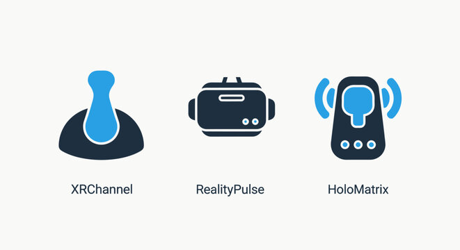 Technology icons: vr headset, iot device, ar avatar, representing virtual reality, augmented reality, and smart devices for modern applications