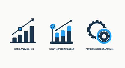 Fototapeta premium Business analytics icons: growth chart, data statistics, performance engine, representing business growth, data analysis, and performance monitoring