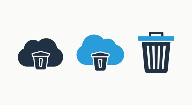 Cloud delete icons: data removal, cloud storage management, and file deletion concepts for digital security and information management