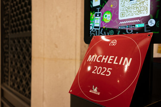 Close up shot of Michelin 2025 sign in IFC Mall