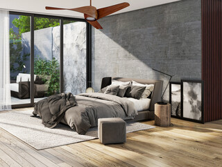 Large illustration 3D rendering luxury modern bright interiors Living room mockup with Couch and...