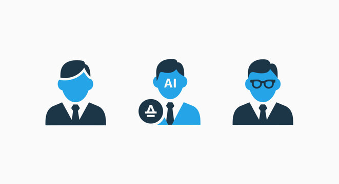 Diverse professional user avatars representing artificial intelligence, expert personnel, and general profile icons