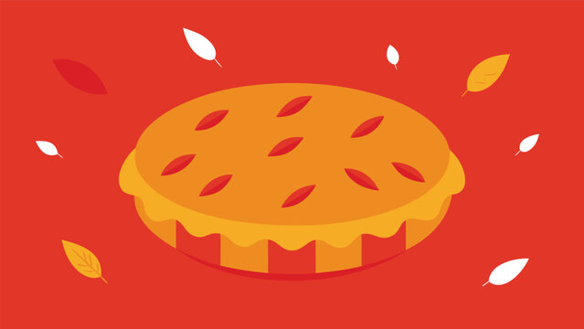 Vector art of a delicious pie with autumn leaves falling around it, perfect for a thanksgiving or fallthemed design, on red background