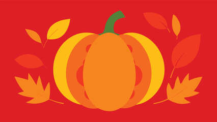 Fototapeta premium Vector art of a vibrant autumn scene featuring a pumpkin surrounded by colorful leaves, evoking the warmth and joy of the fall season