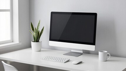 Fototapeta premium Minimalist White Desk Setup