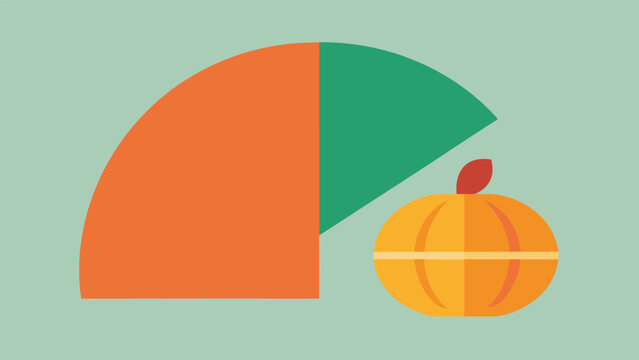 Vector art of geometric pumpkin and pie chart in a modern minimalist style illustration on a light green background, simple and clean design