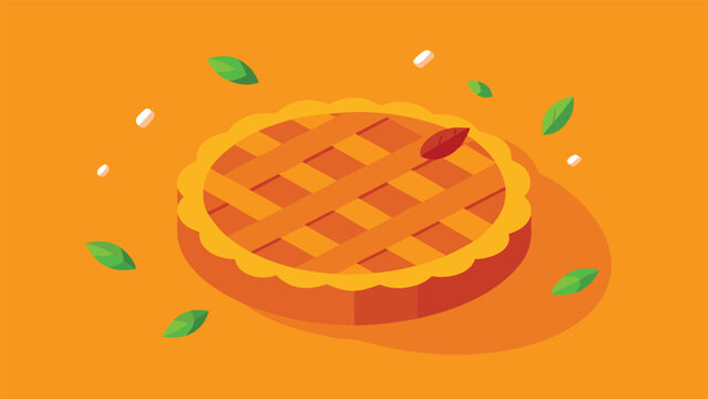 Vector art of isometric apple pie illustration with autumn leaves on a orange background, perfect for thanksgiving and fall season designs