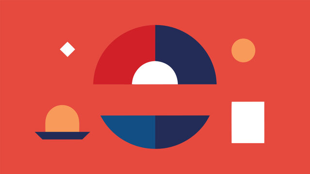 Vector art of a modern geometric composition with circle, semicircle, square, and triangle shapes on a red background