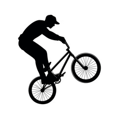 Naklejka premium Dynamic bmx rider performing a wheelie trick on a bicycle in a striking black silhouette