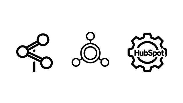 Abstract icons representing sharing, connection, and collaboration, with one icon featuring the hubspot logo