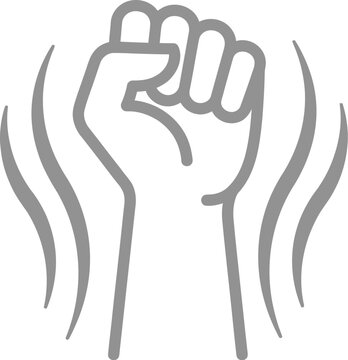 A gray vector illustration of a raised fist with motion lines, symbolizing power and energy in a simple graphic design.