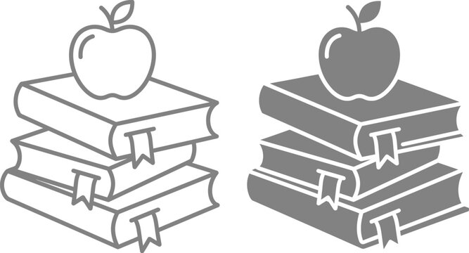 Vector illustration of stacked books with apples on top, educational symbol