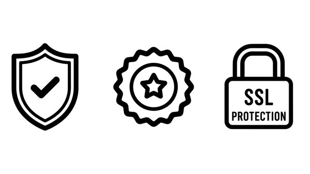 Cyber security ssl protection trust badge and verified shield icons for internet safety and encrypted digital transaction concepts