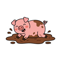 Cute pigs playing in the mud © Bagus