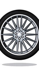 Obraz premium Animated image of a car's tire with silver-gray spokes and a dark tire