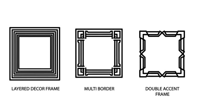 Stylized black and white decorative frames and borders in a simple outline style, suitable for interior design or graphic embellishments