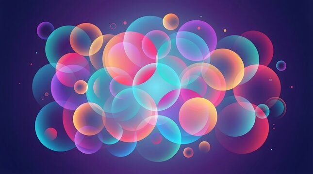 Modern circular gradient abstract background with overlapping transparent glowing neon circles.