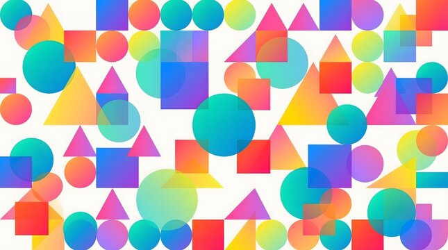 Bright modern minimal geometric pattern background with colorful overlapping flat shapes.